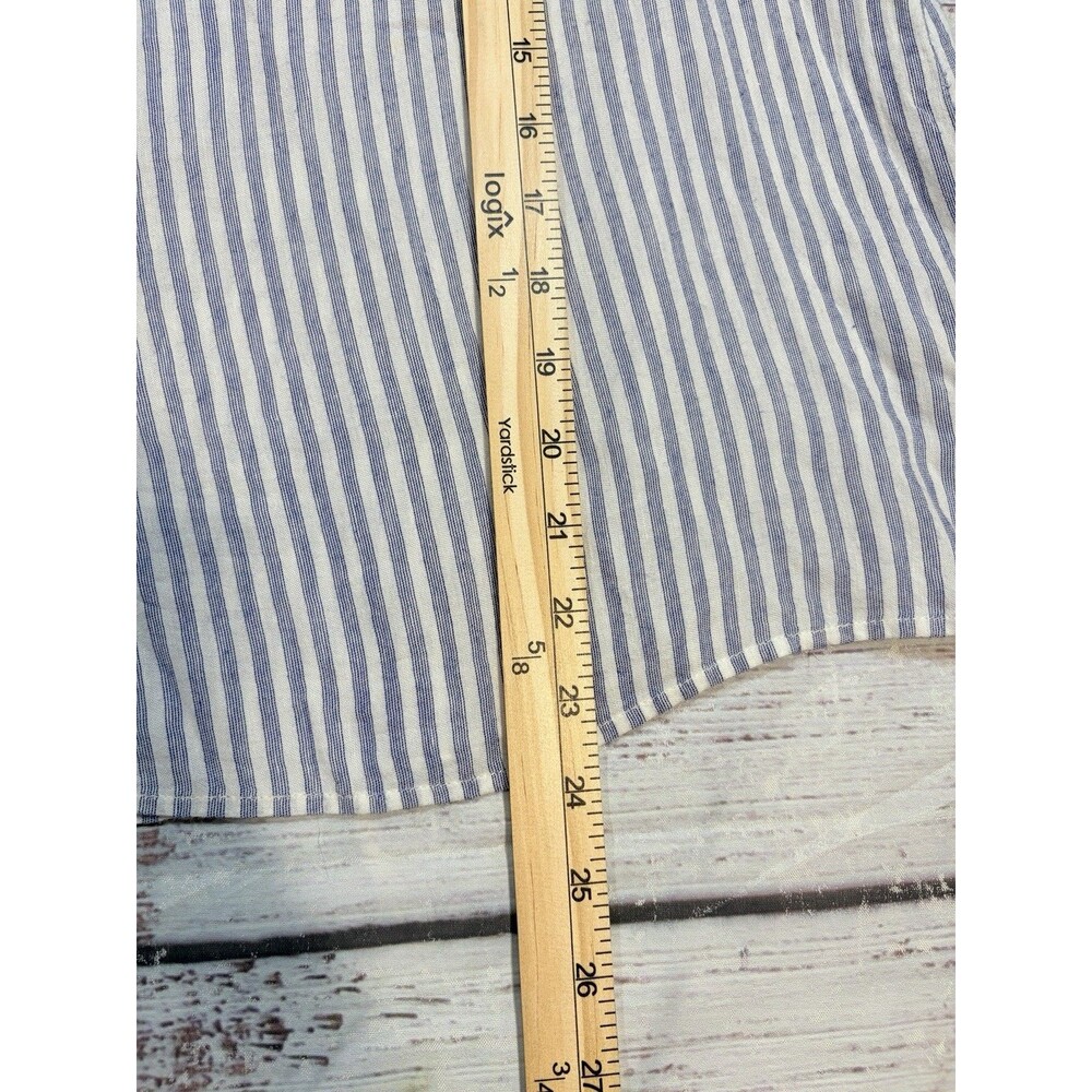 LOFT Blue White Striped Button Keyhole Round Neck Rayon Linen Blouse Size Small - Picture 6 of 12